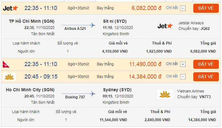 Giá vé đi Úc tháng 10 là bao nhiêu?