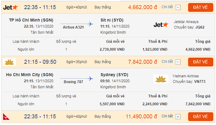 Giá vé đi Úc tháng 11 bao nhiêu?