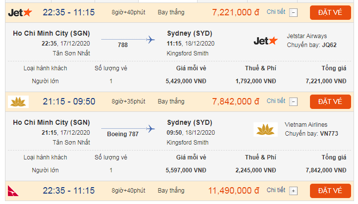 Giá vé đi Úc tháng 12 bao nhiêu?