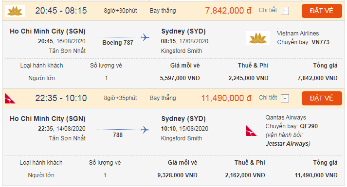 Giá vé đi Úc tháng 8 là bao nhiêu