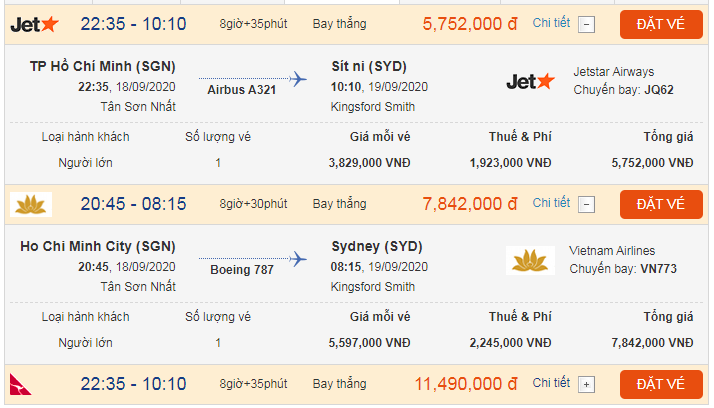 Giá vé đi Úc tháng 9 là bao nhiêu?