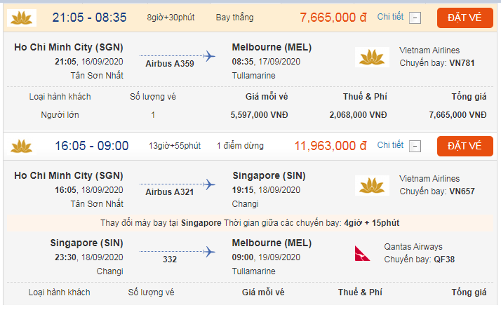 Vé máy bay Việt Nam đi Melbourne. Úc